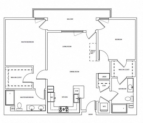 Floor plan for 2 beds, 2 baths, 1277 sqft